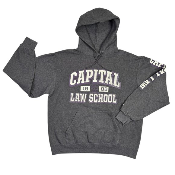 Capital Law School Hoodie Sweatshirt Large Gray Pullover Champion Eco Fleece - Picture 1 of 11